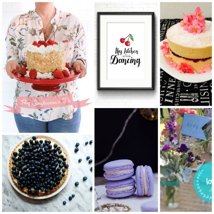 Collage de fotos con varios postres y un póster
