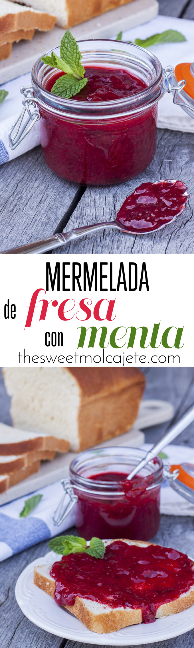 Deliciosa mermelada de fresa con menta, muy fácil de hacer y perfecta para el desayuno untada en su pan favorito.