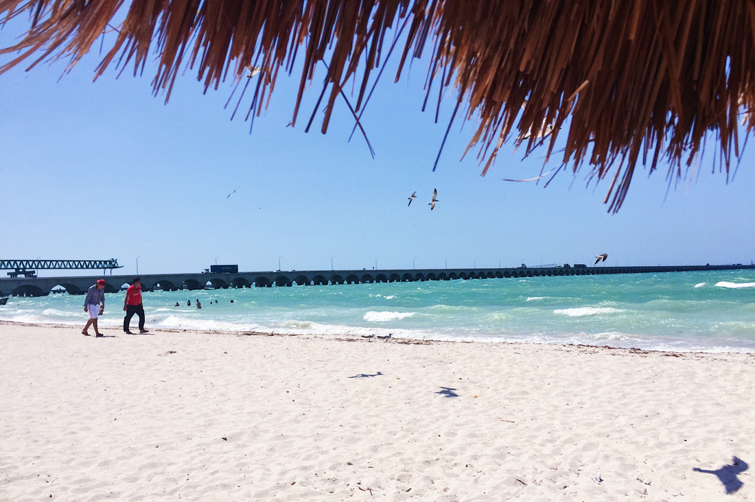 Vista desde una palapa a Puerto Progreso, Yucatán